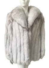 SAGA "SELECTED" Real BLUE FOX FUR Coat ARCTIC POLAR Jacket PLUSH Size 12 M