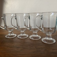 4 ARC French Coffee / Mulled Wine Glasses Footed With Handles 11cm Tall