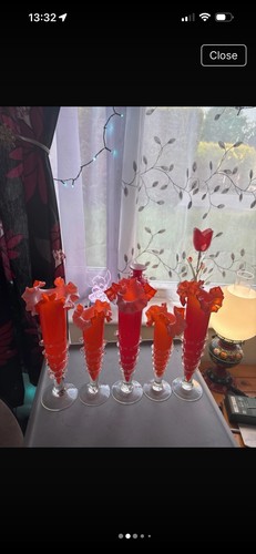 Five vintage orange - hand, blown
