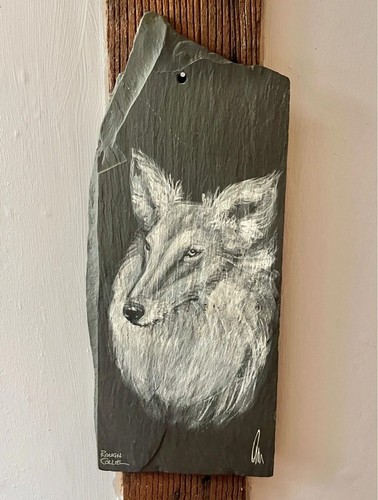 Hand painted rough collie dog - painted,