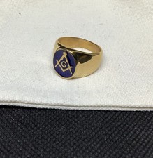 Vintage Style Masonic Ring Freemasons Blue Collectible Master Mason Signet Gold