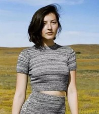 American Apparel Cropped Sweater Short Sleeve Pullover Combed Cotton Sz M