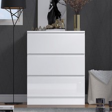 3 Drawer Bedside Table Handleless Design Modern Bedroom Furniture White Gloss