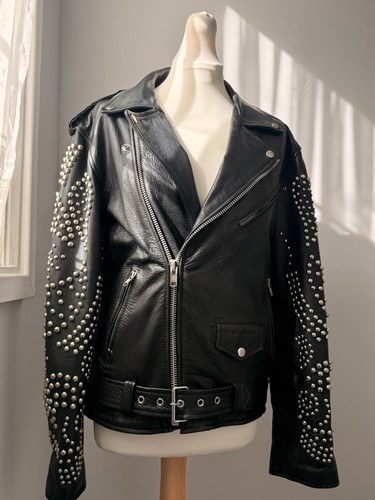 Black studded leather biker - black,