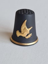 Wedgwood Black Basalt Christmas 1990 thimble with gold painted Dove