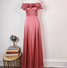 ML Monique Lhuillier Off-Shoulder Ruffle Gown Blush Pink Size 0 NWOT Bridesmaid
