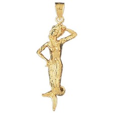 Mermaid Charm Pendant 14k Gold