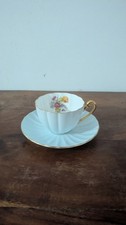 Rare! Shelley Teacup Saucer Ludlow Shape Light Blue Floral Pattern 1940s England