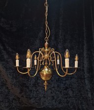 Classical Elegant Vintage 6 Arm Brass Flemish Chandelier Ceiling Light