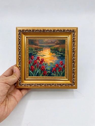Red iris pond sunset floral - iris,