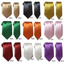 Men Plain Satin Silky Tie Skinny Standard Classic Wide Wedding Business Prom UK