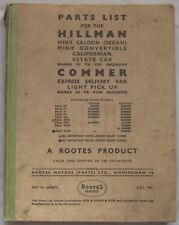 1961 Hillman Minx Commer Van Pick Up parts Catalogue Pub. NO. 6600874