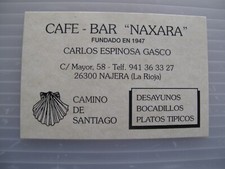Cafe Bar Naxara, Najera - business card