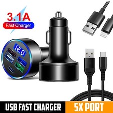 66W 5 Port 3.1A USB Fast Car Charger Cigarette Lighter Socket Power Adapter