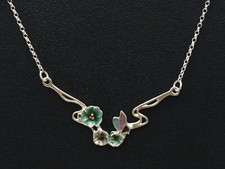 Sterling silver enamel necklace by Pat Cheney swag design flowers and butterfly