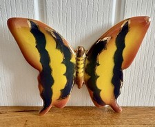 Vintage Hand Painted Ceramic Butterfly Figure Wall Plaque - 7” x 6”