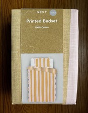 Next NEW Striped Cotton Bedding Set Pink/Neutral/Gold/Beige - Double - BNWT £44