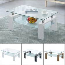 Glass Coffee Table Rectangle Living Room Furniture Shelf White Black Wood Modern