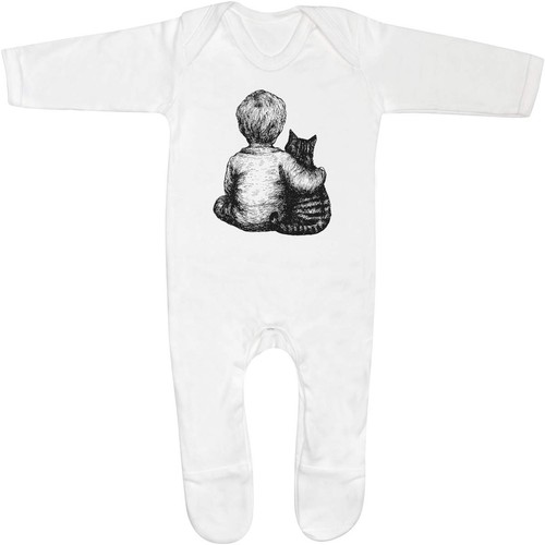 Boy with cat baby romper - with,