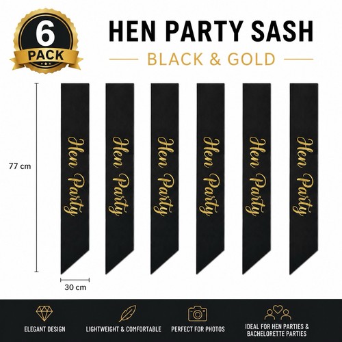 Pack hen party sashes black - hen,