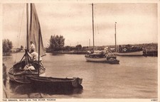 POSTCARD - NORFOLK - THE BROADS - BOATS ON THE RIVER - POSTED 1956
