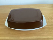 Melaware Butter Dish with Lid Brown & White 1970s Vintage Retro