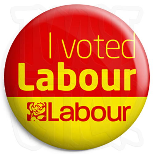 Voted labour 25mm button - voted,