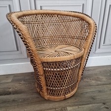 Retro Vintage Childs Small Rattan Bamboo Tub Chair - Mid Century Seat Boho Tiki