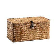 Large Wickers Storage Basket Box With Lid & Lock Woven Wicker Landry Hamper