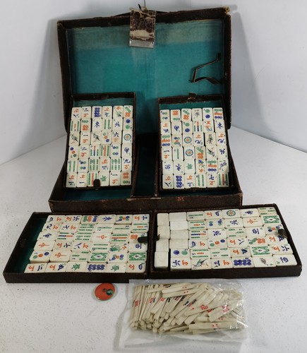 Antique 1920s mahjong set bone - antique,