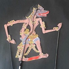 Vintage Wayang Kulit Monkey Wood Leather Bone Shadow Puppet Java Indonesia 48cm