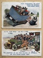 Vintage Comic Postcards x2 Charabanc Humour 1922 Artist Signed A.E.