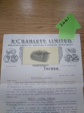 A C Bamlett Ltd Sale Letter 1922  Mowing Machine