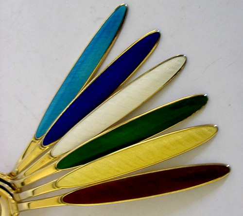 Sterling silver enamel spoons - silver,