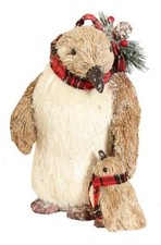 Large Christmas Festive Penguin & Baby Ornament Figurine 22cm Tall Wood & Sisal