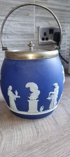 Rare Collectible Antique Wedgewood Blue Jasperware Biscuit Barrel