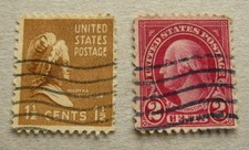 X2 OLD RARE AMERICAN STAMPS - GEORGE AND MARTHA WASHINGTON - 1920 & 1939 G COND