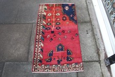 Vintage Worn Fragment Hand Made Traditional Oriental Wool Red Small Rug 113x61cm