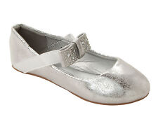 GIRLS SILVER DIAMANTE ELASTICATED BRIDESMAID WEDDING PUMPS PARTY SHOES SIZE