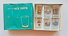 'SET OF SIX TOTS'  Retro 1960's Drinks Label Tot Glasses in Original Box - Used