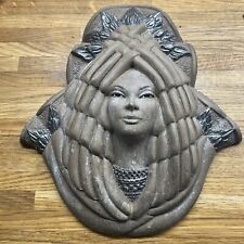 Vintage Handmade Clay Goddess Sculpture Plaque, Signed, Very Unusual