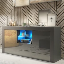 145cm Modern TV Unit Cabinet Stand | Dark Grey High Gloss Doors + Free LED