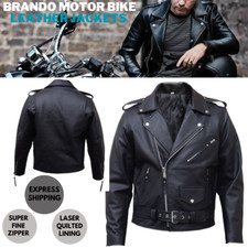 Men brando leather jacket - leather,