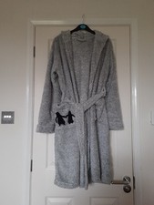 Ladies Girls TU Grey Fluffy Hooded Dressing Gown penguin motif Size Small