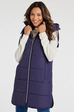 Size 10 12 14 Ex Bonmarche Longline Fleece Collared Gilet With Removable Hood