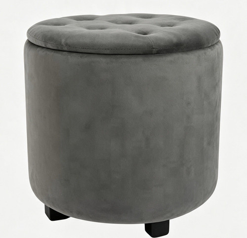 Grey round tufted - grey, fabric