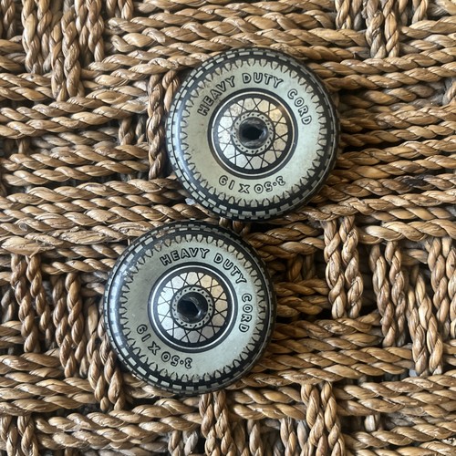 Two vintage tin plate wheels - plate,