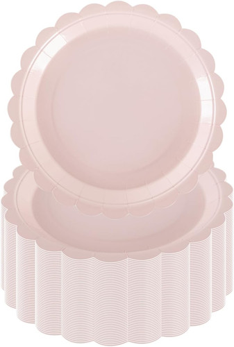 50pcs pink flower plates - flower, plates-7''