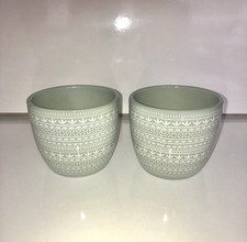 2pc Light Green Teal White Pattern Ceramic Flower Pots Planters _ D=11.5 H=10 cm