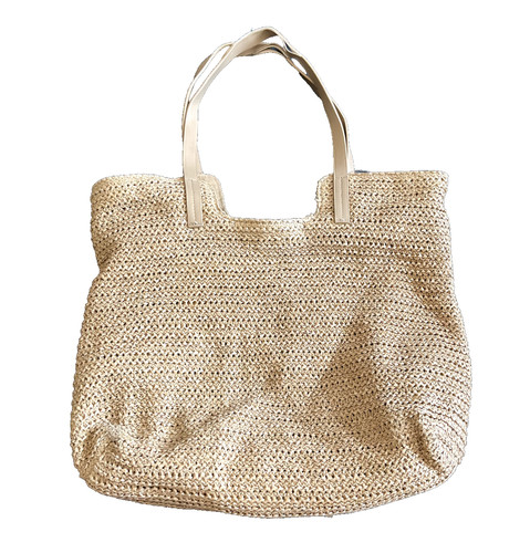 Beige woven straw tote bag - beige,